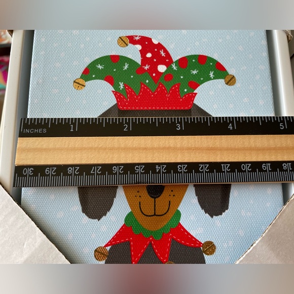 NEW- Two 5x7 Christmas Holiday Dog Mini Canvas Wall Decorations (set 2) - Picture 2 of 3